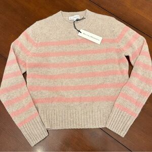 NWT White + Warren Cashmere Striped Crewneck Sweater Sand/Pink Size XS